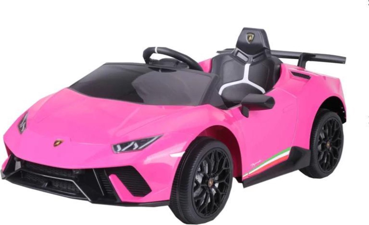   Huracán LP640 Performanté 12V Elektrische kinderauto | Accu Auto voor kinderen met Rubberen banden, Leren zitje en Bluetooth (Roze)